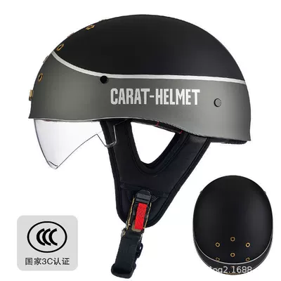 Motosiklet kaskı (dəbilqə) – Summer Retro Half Helmet - rw016-matt-black-two-tone-gray-transparent-endoscope-m-size-52-54cm