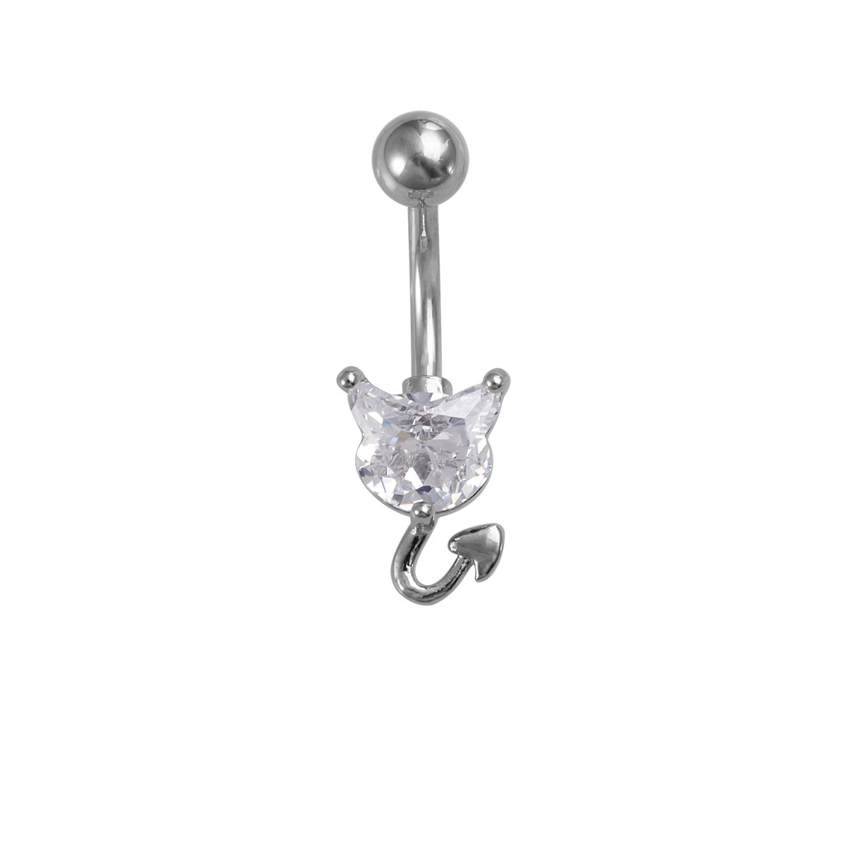 Navel Rings Belly Button Ring Stainless Steel Zircon Cat Devil_voghion.com