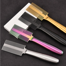 洗澡按摩梳不锈钢空芯柄双面宠物排梳疏密齿带柄不锈钢排梳狗狗梳