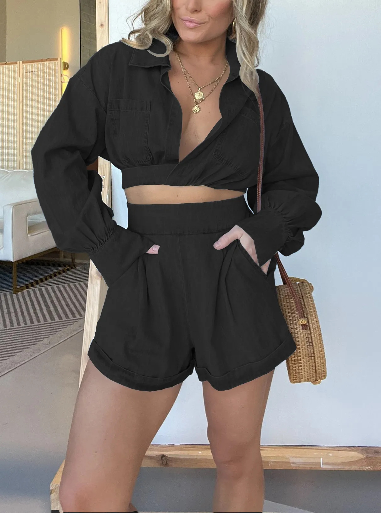 Summer, Spring Season Women's Gender Holiday Daily Women's Streetwear Solid Color Polyester Pant Co-ord Set Shorts Sets