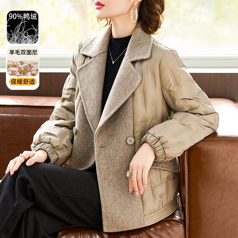 Зимний пуховик мамы Сшитая шерстяная куртка для пожилых женщин осенне-зимний короткий кашемировый теплое пальто