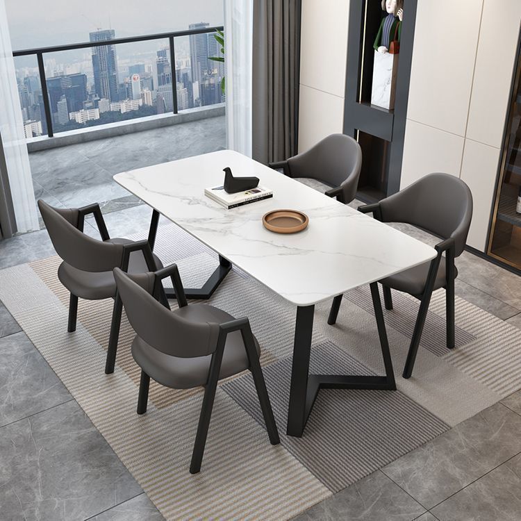 Italian Light Luxury Rock Board Dining Table and Chair Combination Modern Simple Household Small Apartment Dining Rectangular Table and Chair