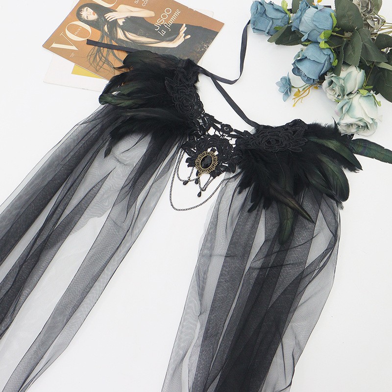 Halloween nuevo estilo gótico pluma encaje decoración chal de cuero pluma máscara de diamante COS accesorios de vestir
