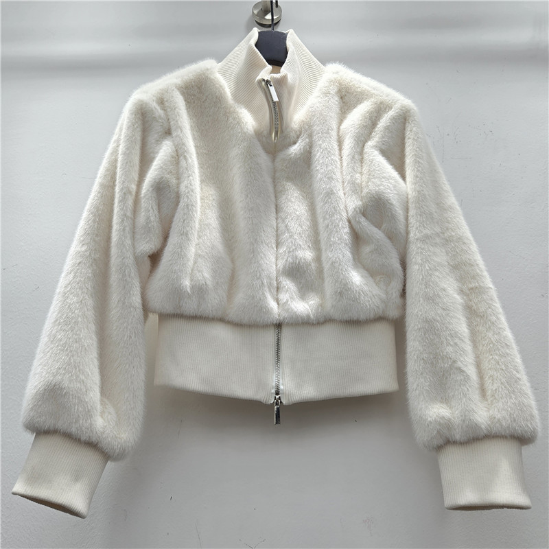 Francia otoño / invierno 2025 nueva imitación de pelo de visón abrigo de piel ecológico para mujeres nichos de cuello alto cremallera corta chaqueta de moda image 1