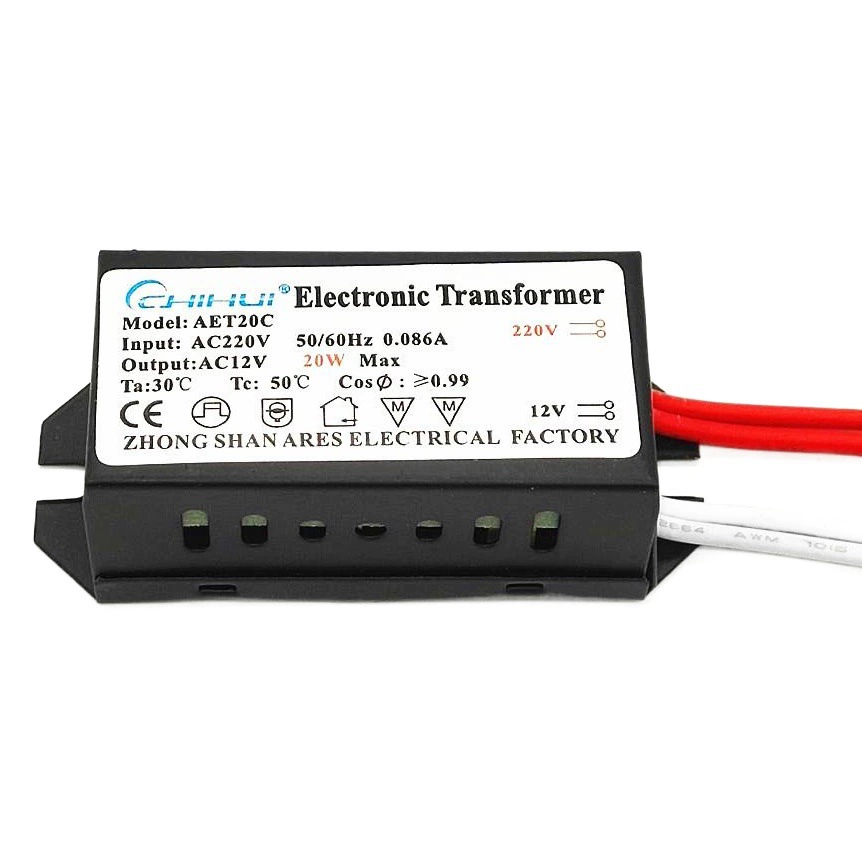 Электронный трансформатор для галогенных ламп G4, 12В 20Вт, для кварцевых прожекторов, преобразователь напряжения LED 220В в 12В, энергосберегающий, однофазный