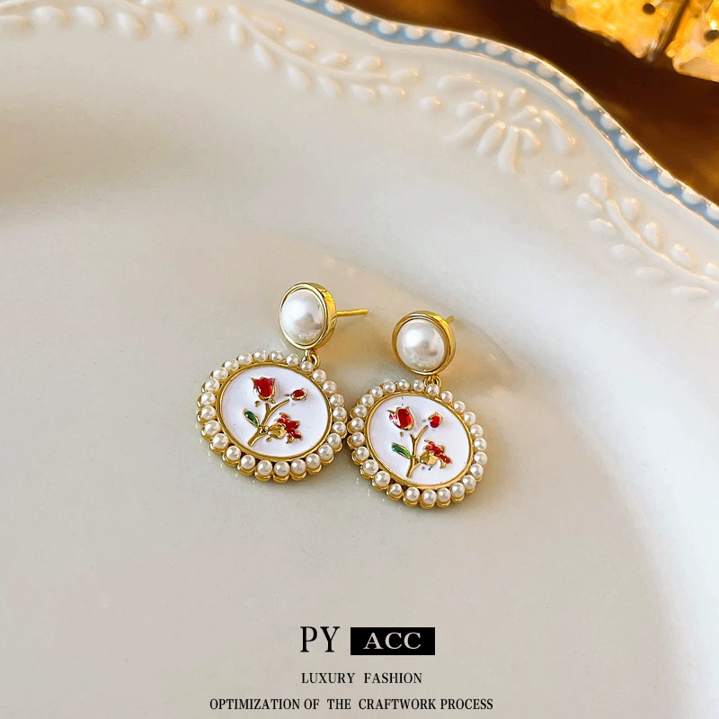Серебряная игла из жемчуга, ретро модные серьги, цветочные, французский ретро стиль, оптовый