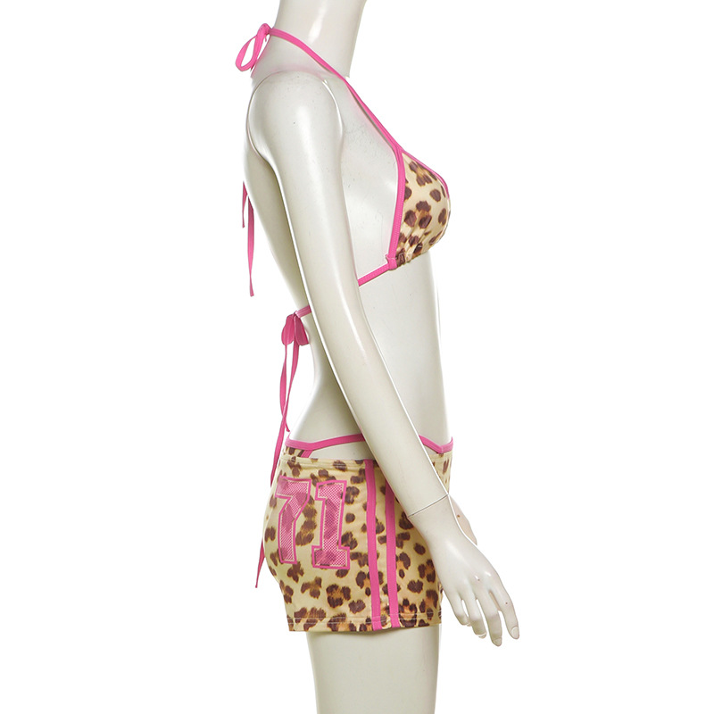 Summer Women Clothing Contrast Color Strap Leopard Print Bikini High Waist Hip Shorts Set 6 Summer Women Clothing Contrast Color Strap Leopard Print Bikini High Waist Hip Shorts Set