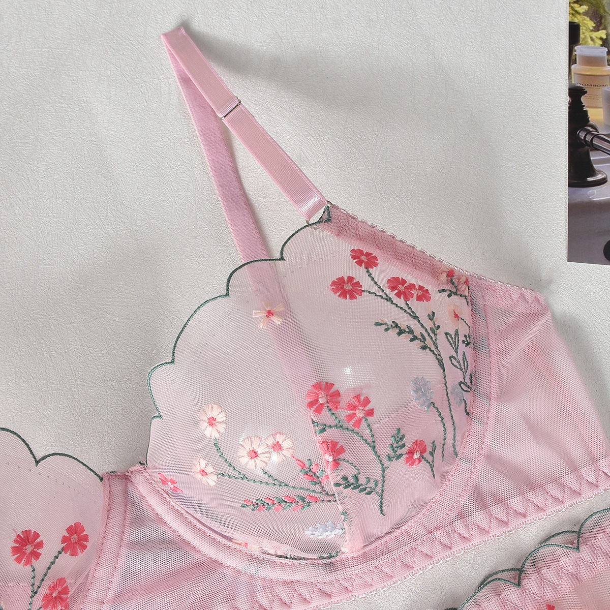 73g Weight Sleeveless Sleeve Length Sexy Lingerie Lingerie Type Mesh Yarn Fabric Type Sexy Lingerie Sets Sets Type 4 Pieces Set Quantity Home, Sleeping Occasion Strap Neckline Flower Pattern All Seasons Season Women's Gender Embroidery Design Sexy Style Women's Sexy Flower Sexy Lingerie Sets Home Sleeping Embroidery Sexy Lingerie 8