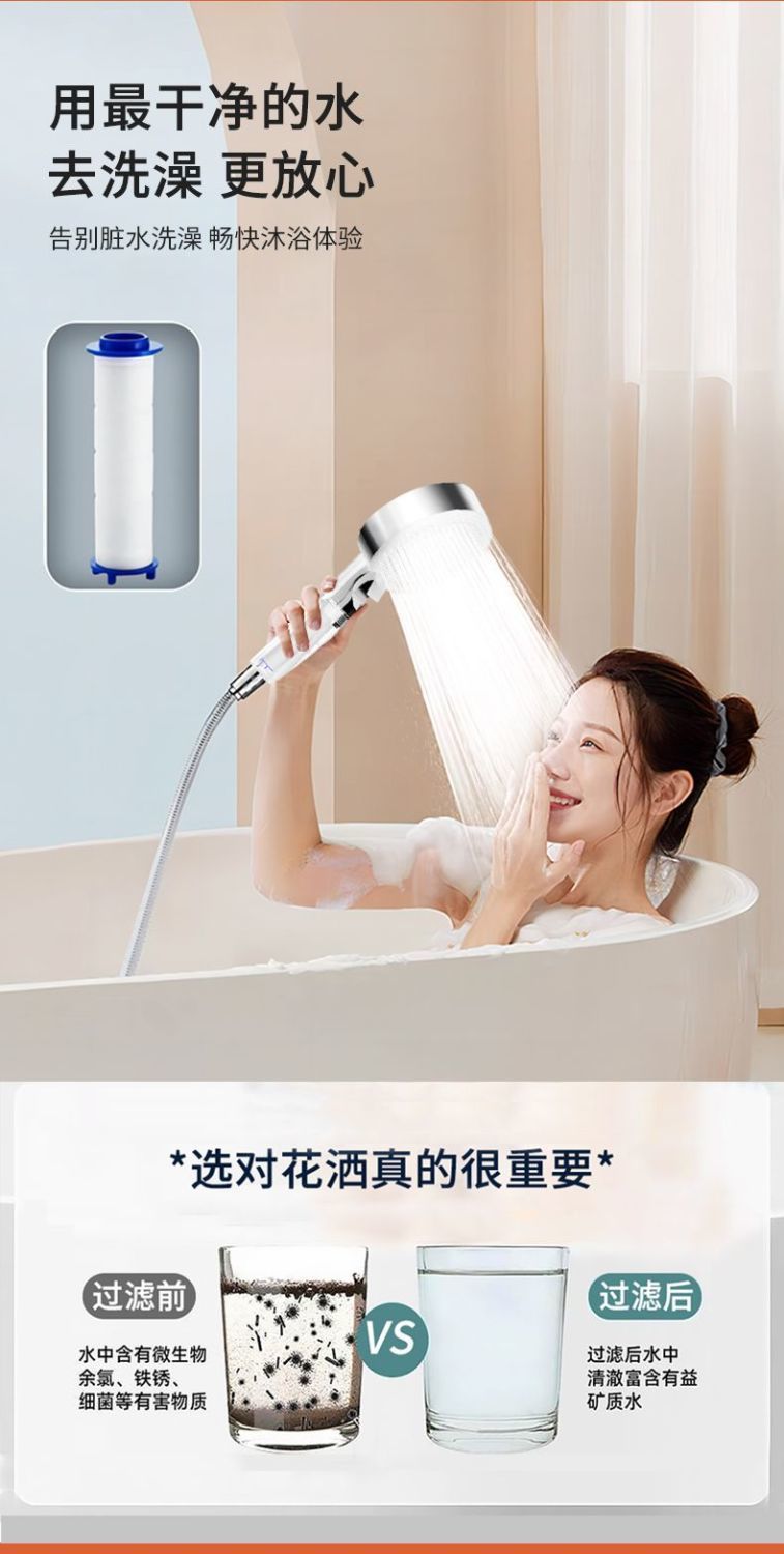 Pressurized filter showerhead, five-speed shower, hand spray, home bathroom, pressurized shower head set, AliExpress undefined