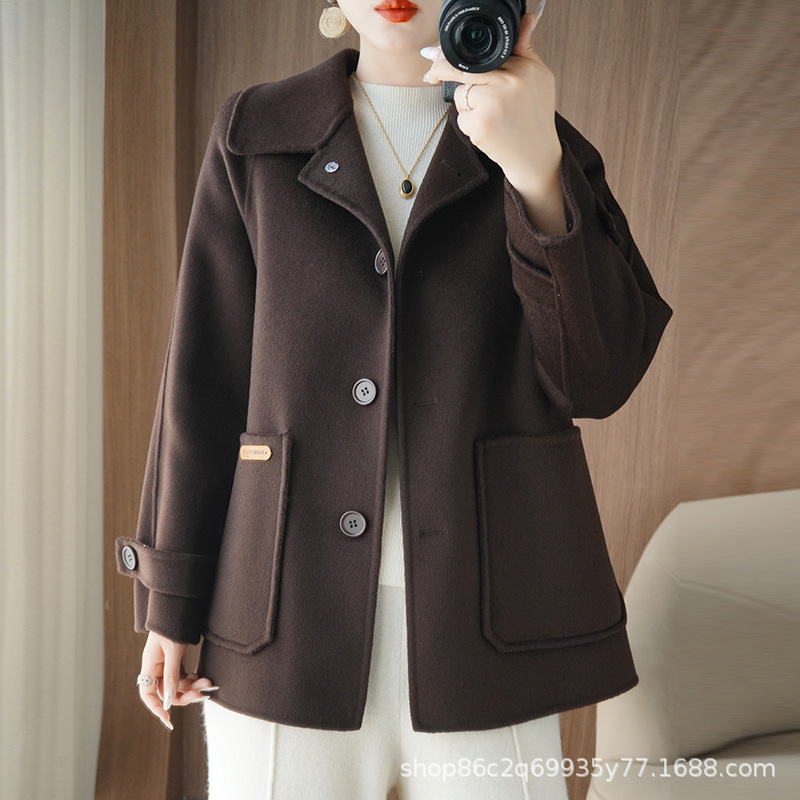Elegant Style 100% Sheep Wool Cardigan for Women, Double-Breasted V-Neck Long-Sleeve Solid Color Sweater Coat with Pockets, Warm Elegant Style 100% Sheep Wool Cardigan for Women, Double-Breasted V-Neck Long-Sleeve Solid Color Sweater Coat with Pockets, Warm