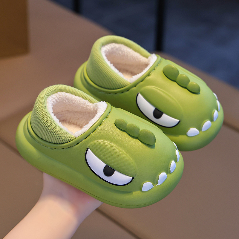 Zapatillas de algodón para niños bolsas de tacones de otoño y invierno para niños impermeables para padres e hijos cálidos para el hogar zapatos de algodón de dinosaurio para bebés