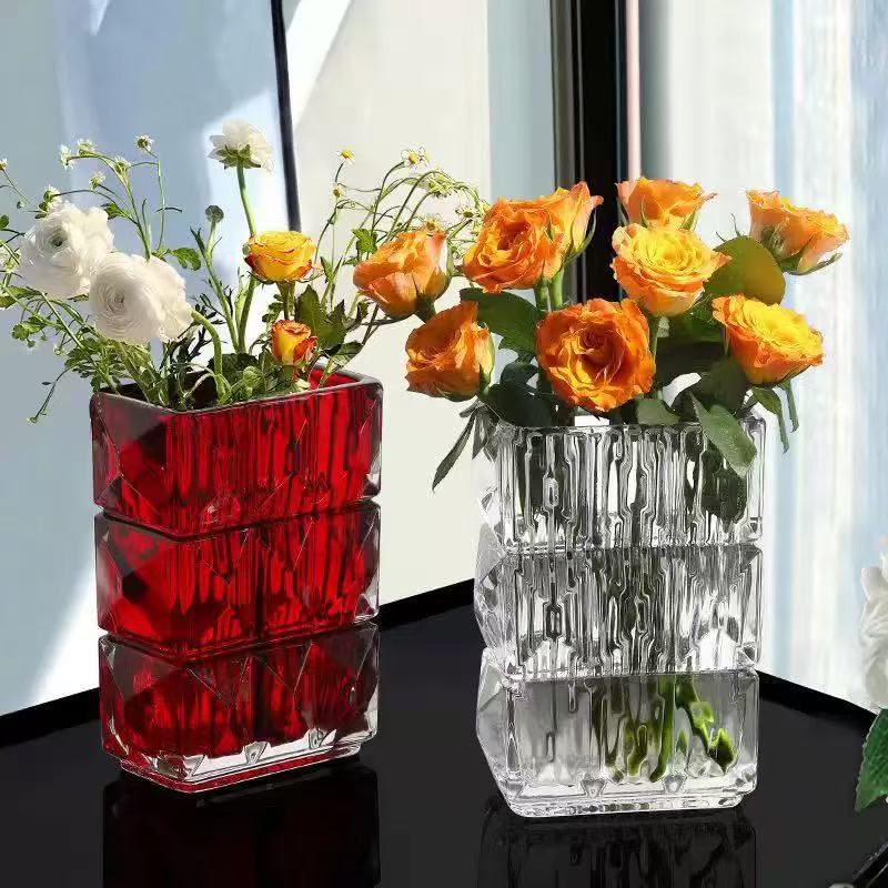 Vase Ornaments Living Room Flower-arranging Glass High-end Light Luxury Dining Table Crystal Transparent Water-nourishing Tulip Rose Ins