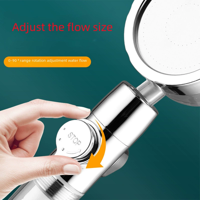 Turbo shower head with propeller turbine, flow control & water-stop, 25×8×4 cm, 0.15 kg