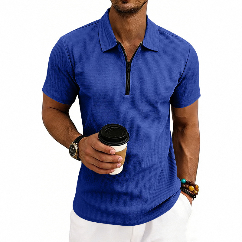 Herren-Sommerhemd im amerikanischen Stil, schlichtes Kurzarmhemd mit Golfkragen und Waffelstrick, modisches Oberteil_voghion.com