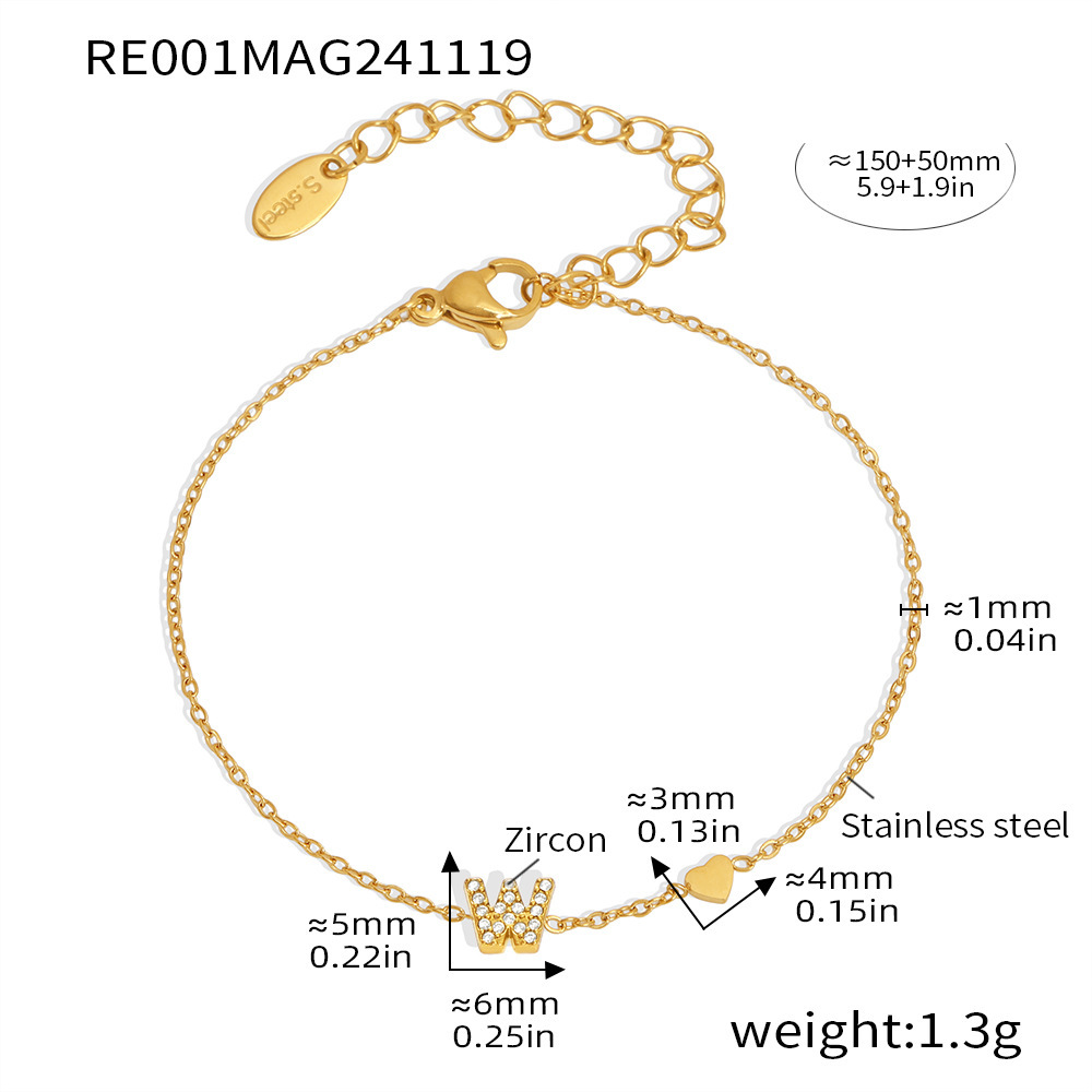Qiong Yao Titanium Steel 26 letras con incrustaciones de circón Juego de joyas PVD chapado en oro real collar de retención de color pulsera anillo aretes