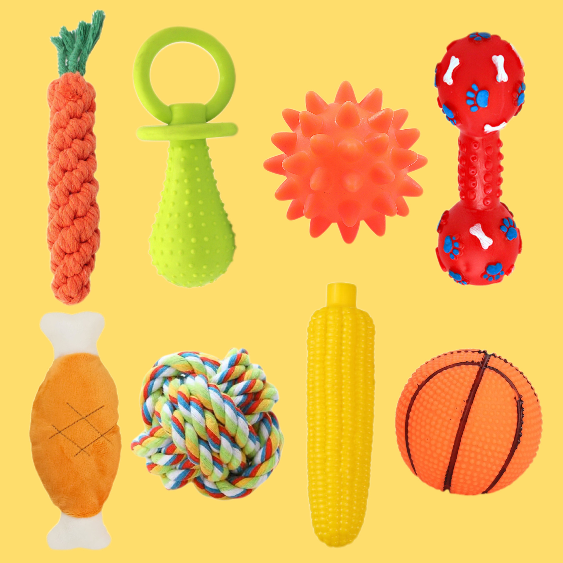 Juguetes para perros Teddy de pelo dorado, juguetes sonoros de goma, palillos para perros pequeños y medianos, bolas de cuerda para aliviar el entretenimiento.