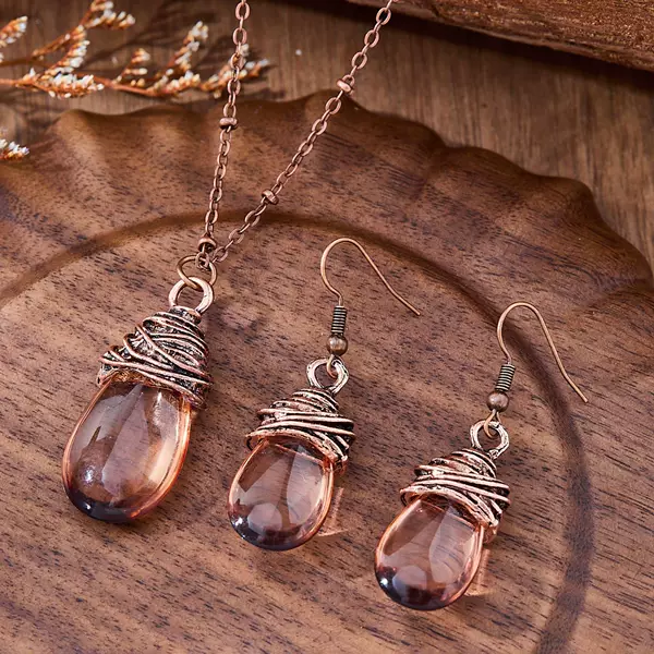 European and American Amazon Shein Hot Style New Fashion Retro Water Drop Lantern Alloy Earrings Necklace Set Batch