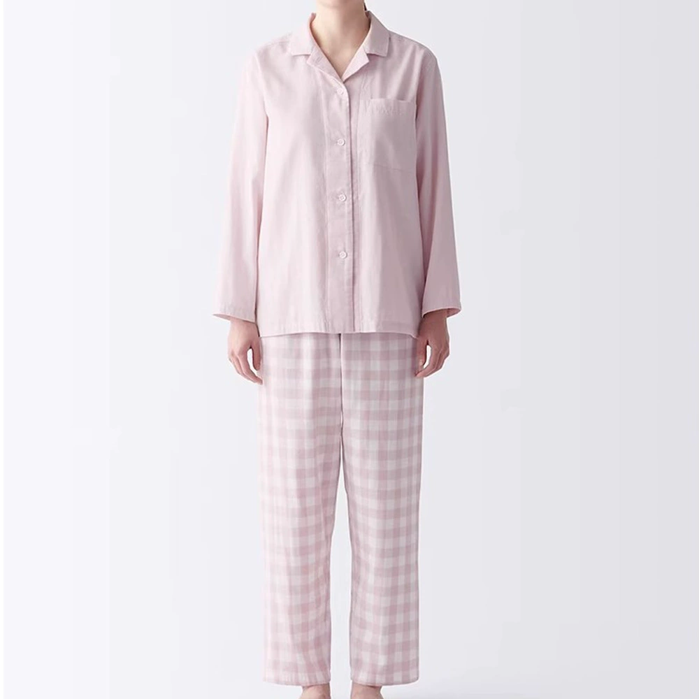 Безпечатный японский хороший хлопок двухслойная пряжа набор домашней одежды для мужчин и женщин осенью и зимой