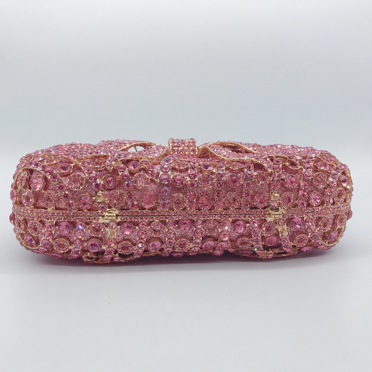 Túi clutch nữ đính kim cương nơ bướm kim loại dây xích dạ tiệc — Vàng kim AB chi tiết 4