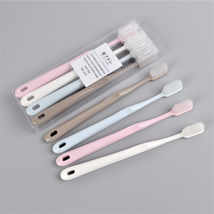 Macaron 4 piezas cepillo de dientes con vaina paquete familiar viaje adulto cabeza grande carbón de bambú cepillo suave cepillo interdental