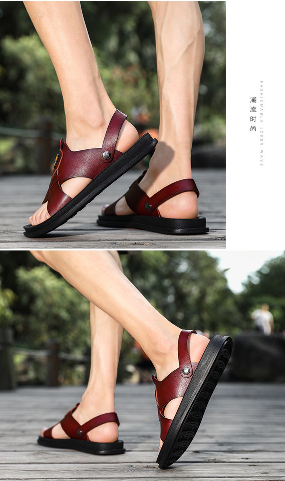 Dép sandal nam quai ngang hở ngón chất liệu da PU chống trơn trượt, thoáng khí — Màu kaki, Màu nâu, Nâu đỏ, Đen toàn bộ chi tiết 16