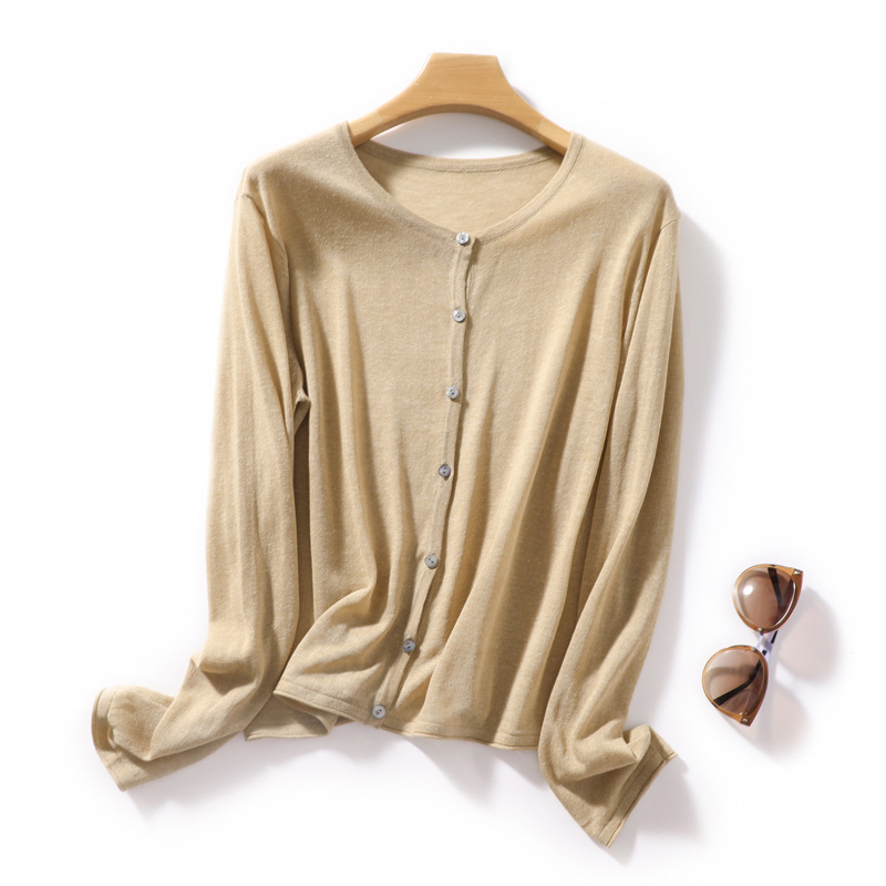 Thin cardigan coat women's knitted bottoming shirt round neck 2022 spring new outer knitted sweater women