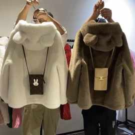 冬季加厚皮草外套女连帽毛毛外套可爱显瘦年轻款皮草外套女士