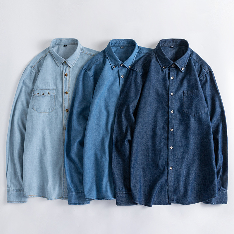 Retro Pure Cotton Blue Denim Shirt Top Spring & Fall New Style Lapel Casual Long-Sleeved Cardigan Jacket for Men and Women, Versatile