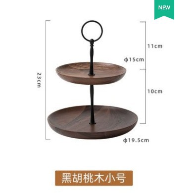 Madera de madera sólida bandeja de doble capa bandeja de frutas secas bandeja de té bandeja de pasteles de bocadillos bandeja de postres estante multicapa
