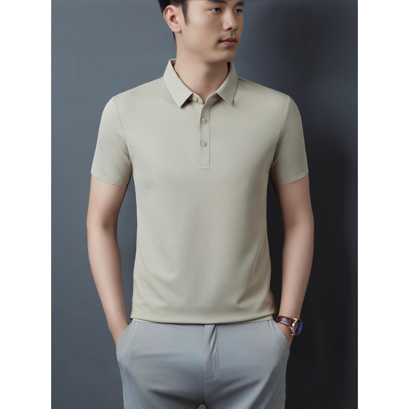 Camiseta de manga corta de gama alta para hombre 2025 verano color sólido más tamaño negocios de mediana edad suelta camiseta delgada