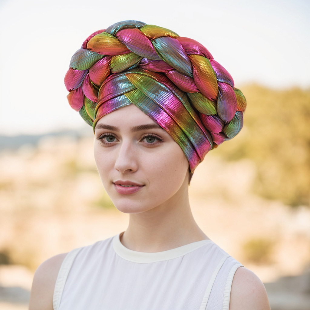 Pălărie musulmană, eșarfă pentru cap, pălărie magică musulmană, pălărie pentru femei cu frunte încrucișată, împletitură dublă_voghion.com