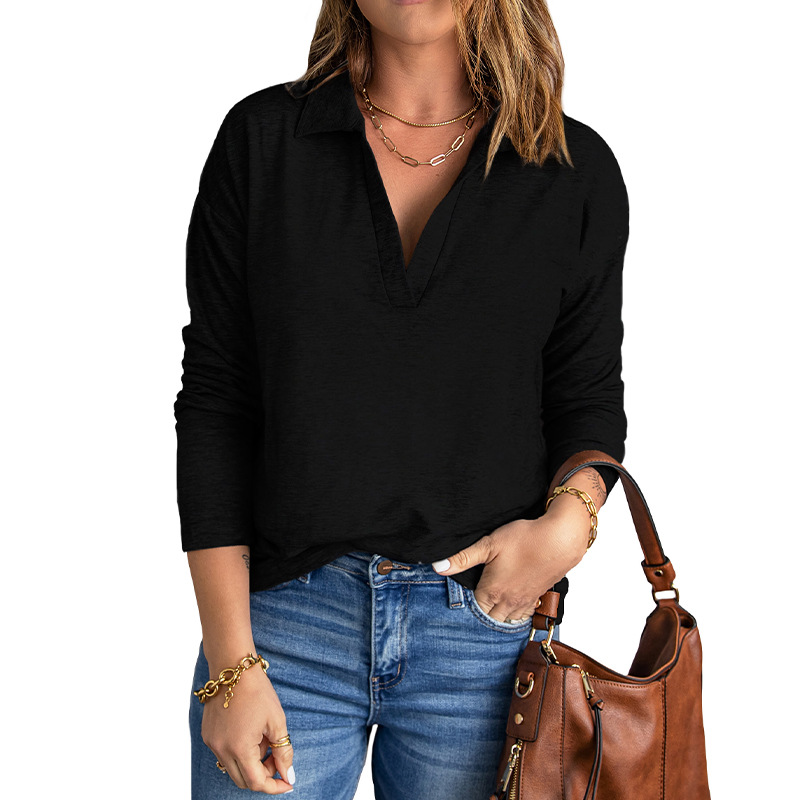 時穎跨境純色毛衣女秋冬季歐美亞馬遜新款針織v領休閑修身上衣女