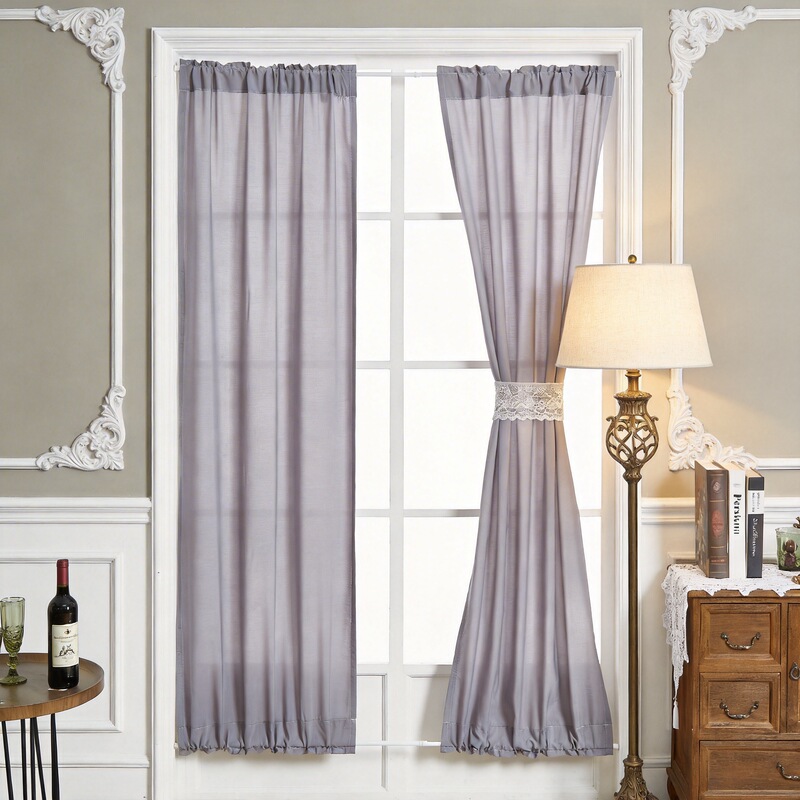 Cross-Border Finished Curtain Products Amazon French-Style Solid Color Thermal Insulation Semi-Blackout Bay Window Small Door Curtain Manufacturer Wholesale
