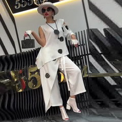 2025新款欧美亚马逊跨境外贸女装不规则波点印花无袖休闲宽松套装