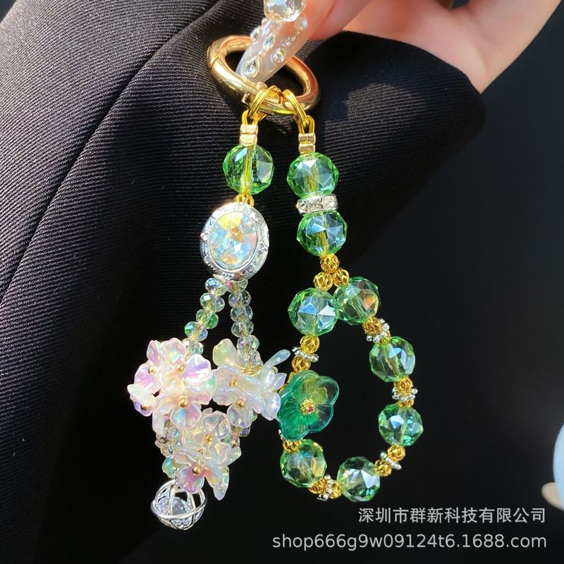 重工nv琉璃花水晶串珠diy挂件 爆闪宝石双链可拆挂饰手机包包挂链|undefined