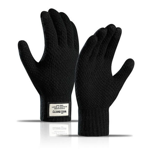 Knitted gloves for men, large size, suitable for autumn and winter, with extra lining, textured, warm, and touch screen.