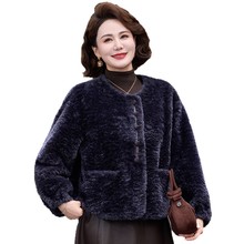 妈妈冬装羊羔绒外套洋气中老年女装秋冬仿皮毛一体圆领上衣服皮草