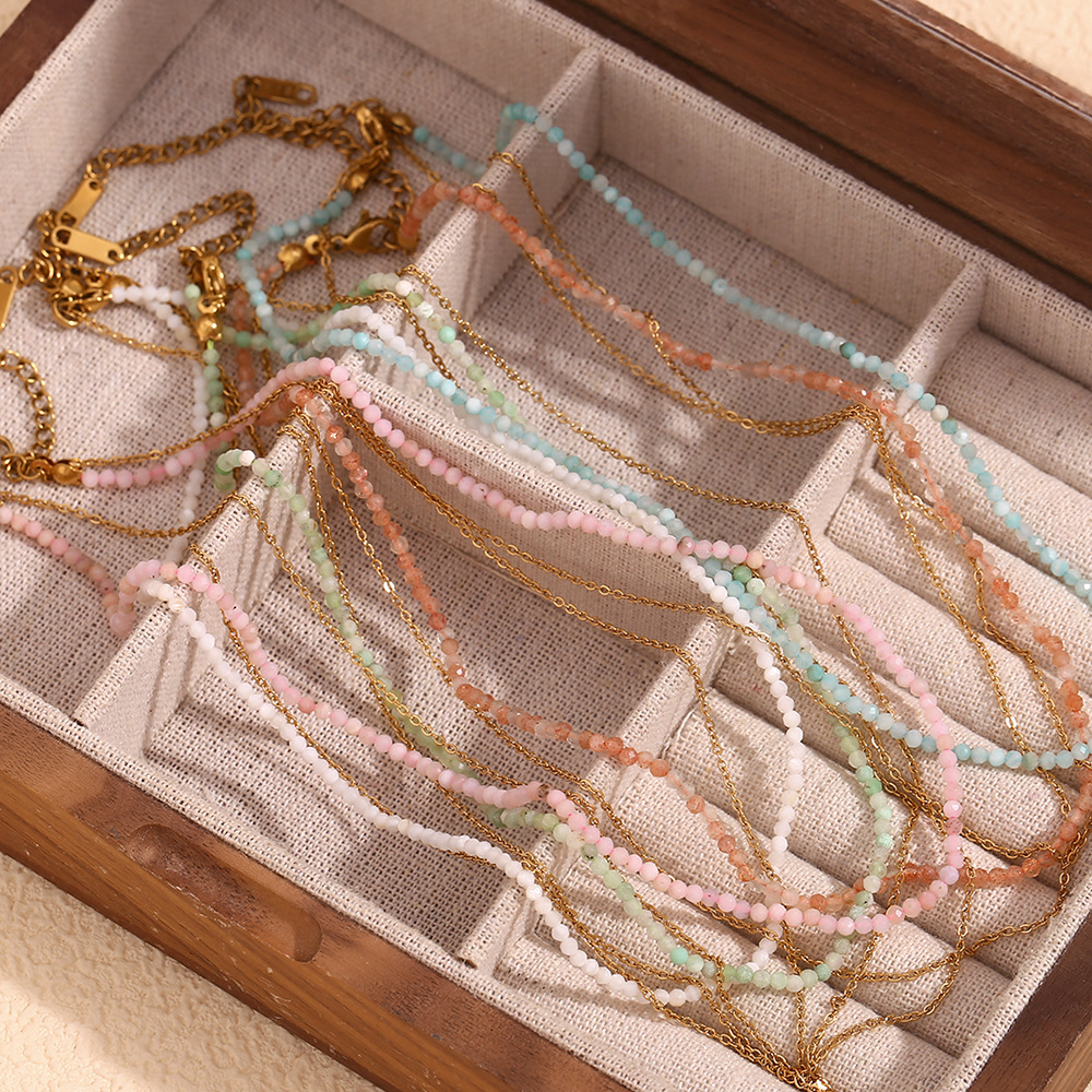 Natural Stone Beaded Stainless Steel Layered Necklace