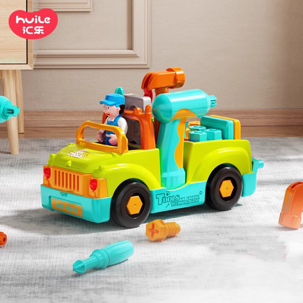 Huile Electric Drill Screw Removal Tool Engineering Vehicle Children's Screwdriver Baby Hands-on Educational Assembly Toy