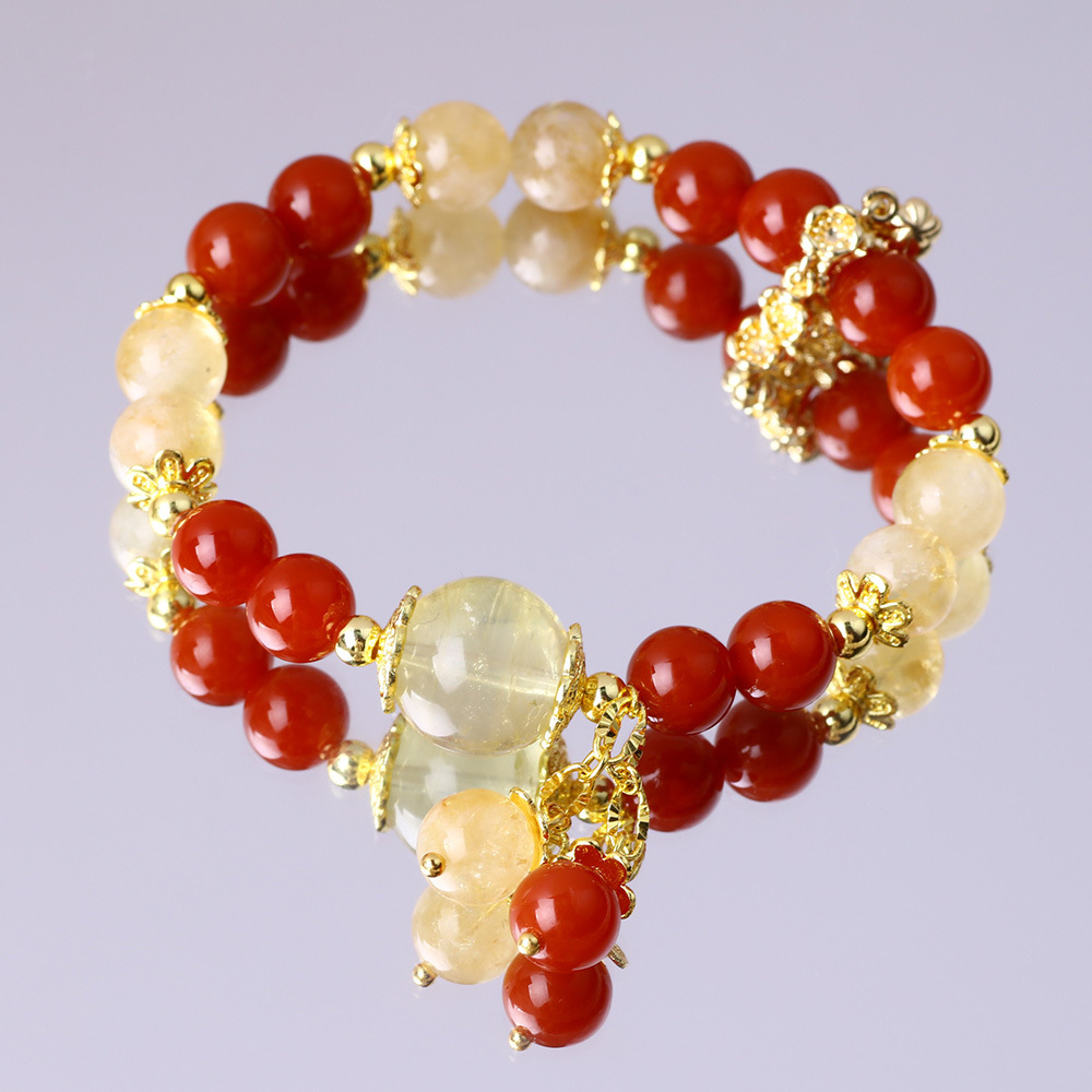 Ágata rojo natural cristal amarillo color de brazalete 8mm cuentas pulsera de anillo nuevo estilo chino joyas de ágata al por mayor