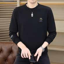 新款春秋男士印花加厚打底衫高档商务休闲百搭翻领长袖T恤男上衣