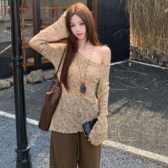 韩系辣妹晕染不规则长袖针织衫抽绳休闲裤女2025秋季新款时尚套装