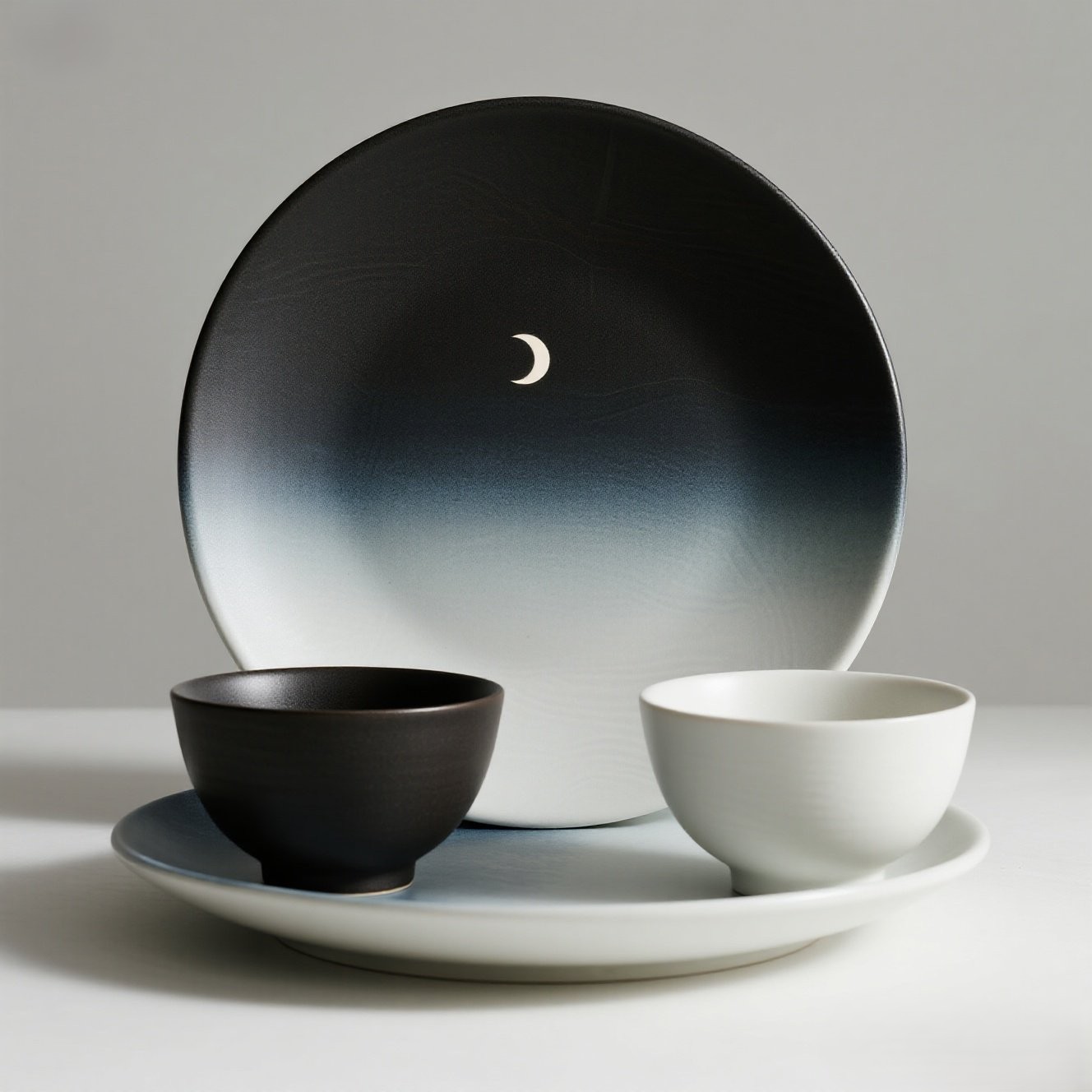 陶瓷渐变月牙餐盘创意艺术餐具日式侘寂风碗盘套装批发定制