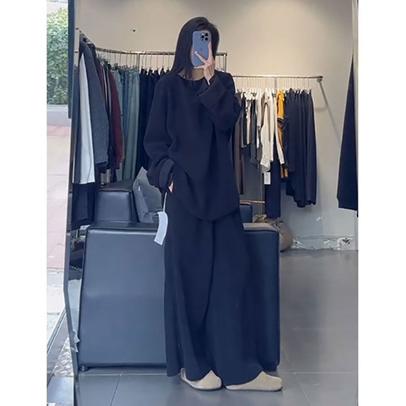 胖mm特大码300斤卫衣女秋冬圆领长袖上衣高腰直筒阔腿裤两件套|undefined