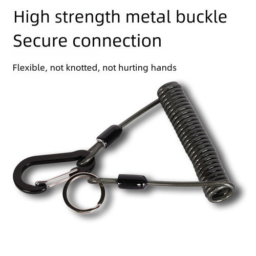 Drop-Resistant Cord 1.0 Stainless Steel Wire Wrap with 50KG Spring Rope Strap for Climbing Accessories, Anti-Lost Rope with Living Fish Buckle
