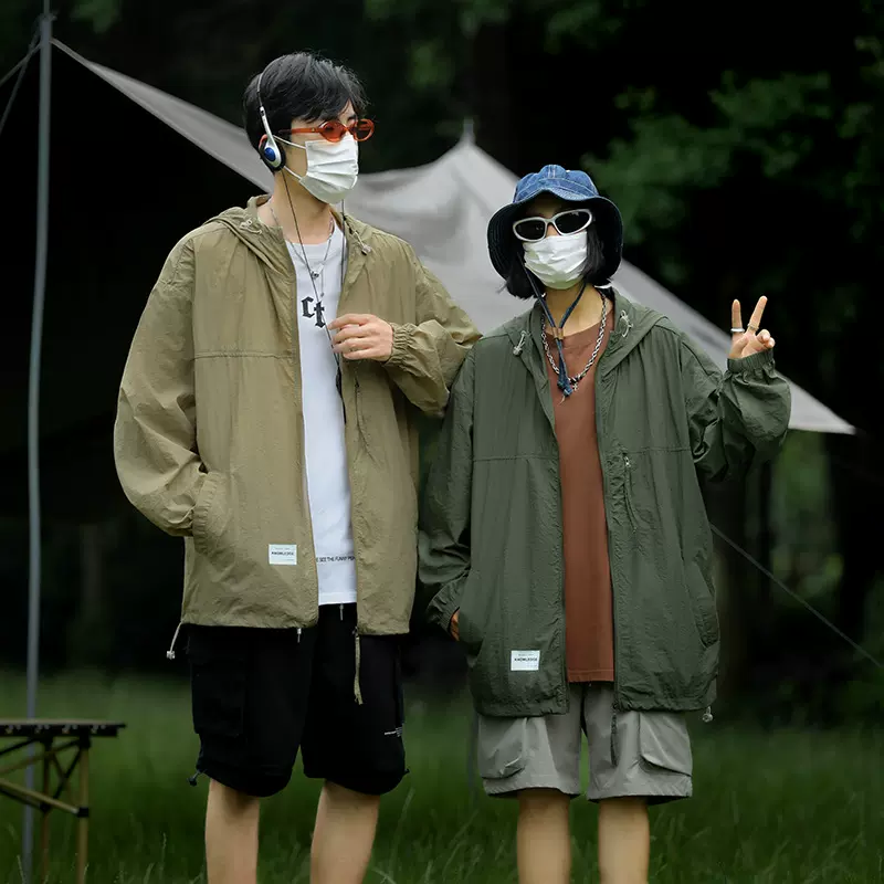 UPF50+防水防晒衣男女情侣透气防紫外线皮肤衣连帽春夏款防晒服装