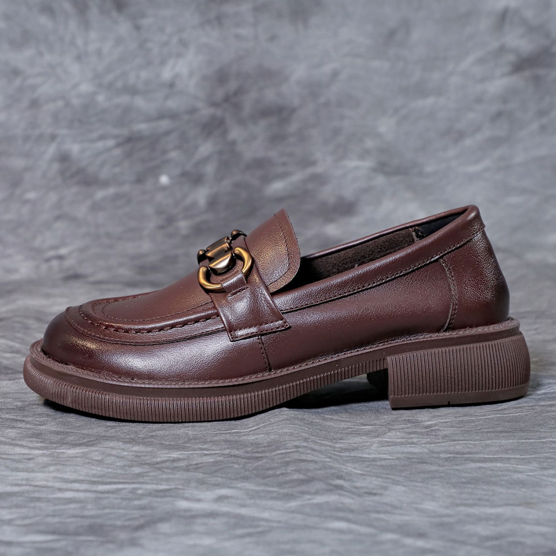 Loafers For Women Style Flat Soft Sole Comfortable First Layer Cowhide British Style Small Leather Shoes Women's Slip-on Shoes