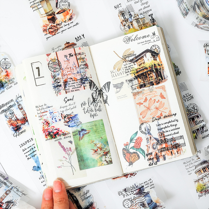 Shanye Qingkuang clásico retro europeo y americano mansión tema arquitectónico pet impermeable libro de mano material etiqueta de decoración