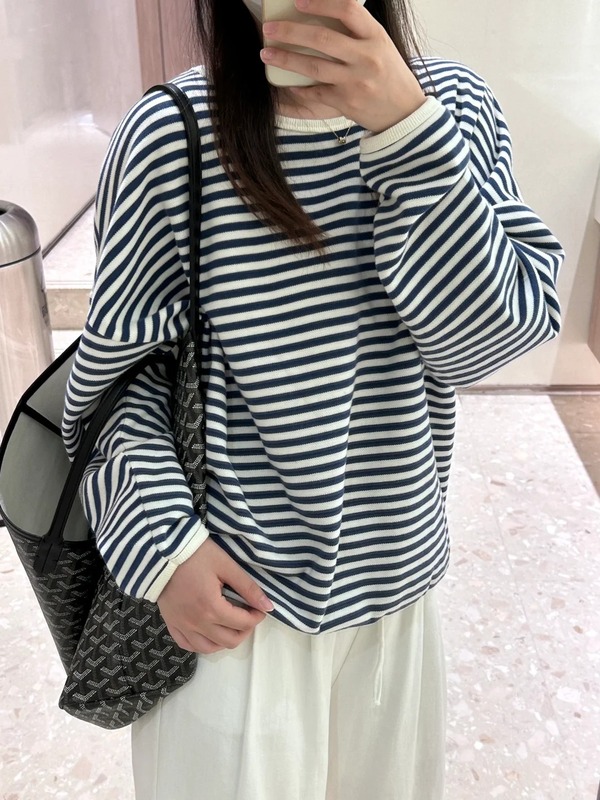 撞色条纹ins风宽松圆领卫衣长袖女2025秋季韩系松弛感百搭T恤上衣|undefined