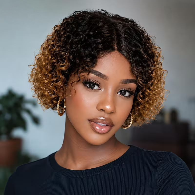 Cross-border foreign trade women's short curly wig, African-style synthetic hair, natural curls, high-temperature synthetic fiber full wig